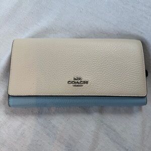 Coach Colorblock Slim Trifold Leather Snap Wallet in Chalk/Waterfall